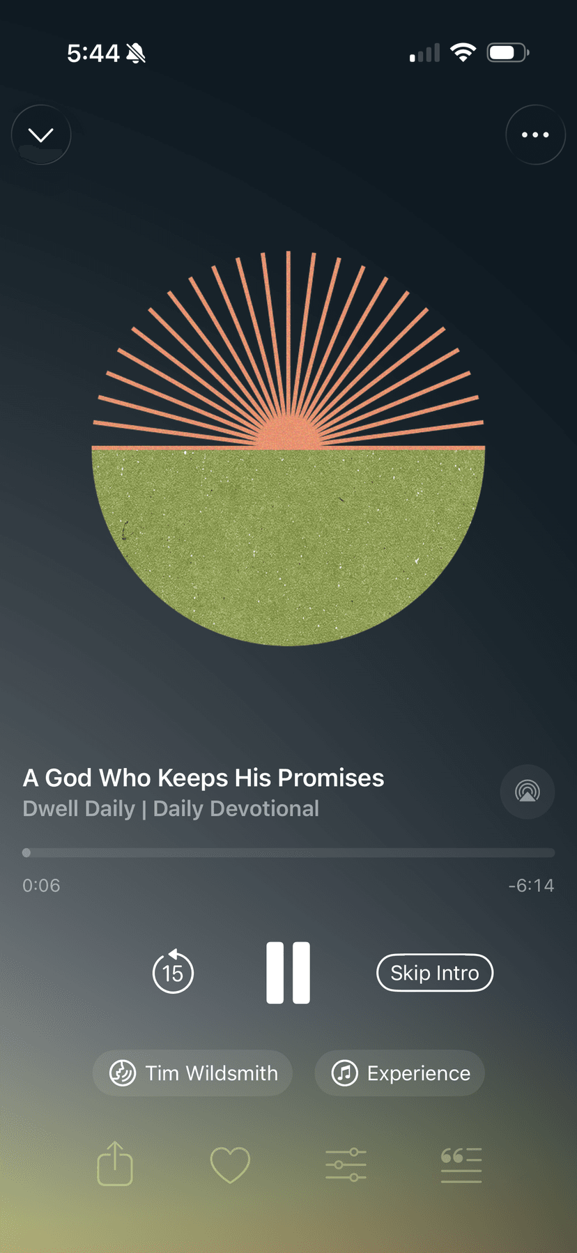 Dwell Daily devotional player showing A God Who Keeps His Promises
