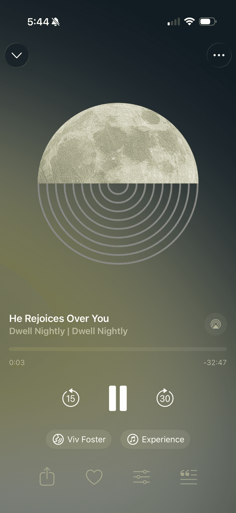 Dwell Nightly player showing He Rejoices Over You